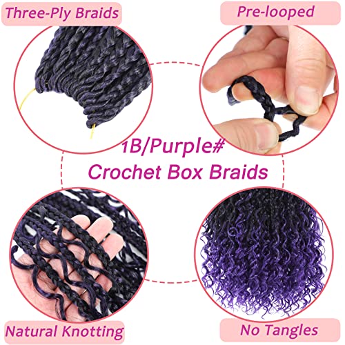 8Packs Crochet Box Braids- 14Inch Boho Box Braids Crochet Braids Hair Bohomian Box Braid Crochet Hair Synthetic Braiding Hair Goddess Box Braids Crochet Hair For Black Women (1B/Purple) #TOP3