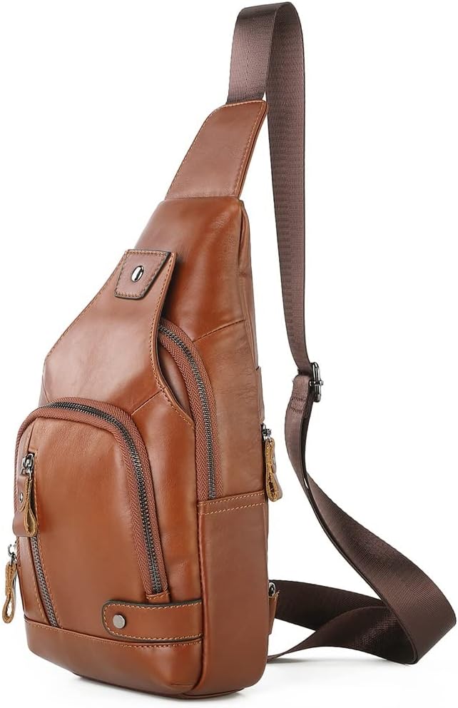 Leather Men's Chest Bag Rechargeable Chest Bag Casual Men's Shoulder Diagonal Span Bag