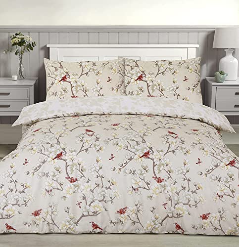 Night Comfort Duvet Cover Set with Pillowcase - Toile Floral Butterflies Print Polycotton Luxury Reversible Bed Set Quilt and Pillow Cover (Chinoiseries Birds- Multicolour, King)