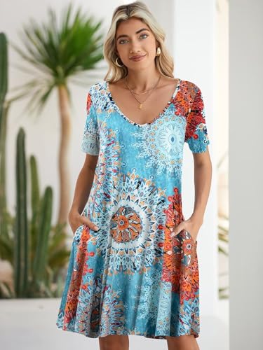 Image of BELAROI Women Casual Summer Dresses Loose Tshirt Beach Sundress V Neck Plus Size Swing Tunic Pockets