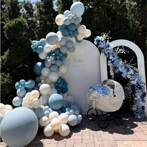 Image of Dusty Blue Balloons, 65Pcs Light Blue Balloons 12Inch Baby Blue and White Balloons for Baby Shower Gender Reveal Birthday Wedding Thick & Durable