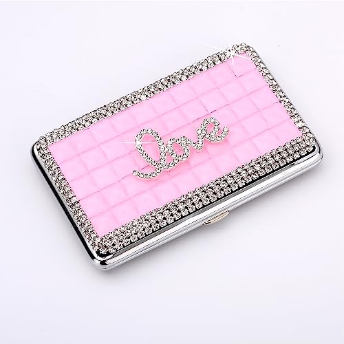 Stylish Rhinestone Cigarette Case For Women, Bling Crystal Cigarette Box, Pocket Holder For 14 100Mm Cigarettes, Hand Made Pocket Portable Cigarette Case, Pink #TOP10