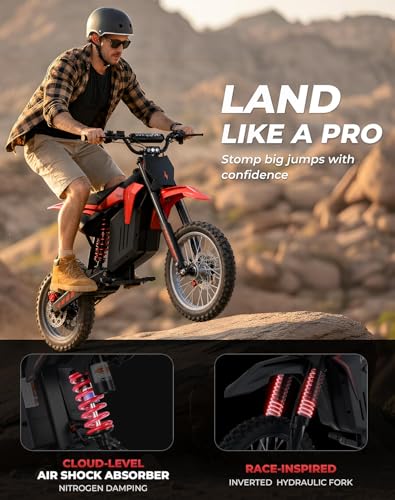 Image of Skeri Electric Dirt Bike for Adults & Teens, 14 inch /12 inch Fat Tire 3200W Motor 37MPH Off-Road EBike, 48V 21Ah Battery Hydraulic Disc Brakes Dual Suspension IPX5 Waterproof, Fit for Age 13+ -Racing Red