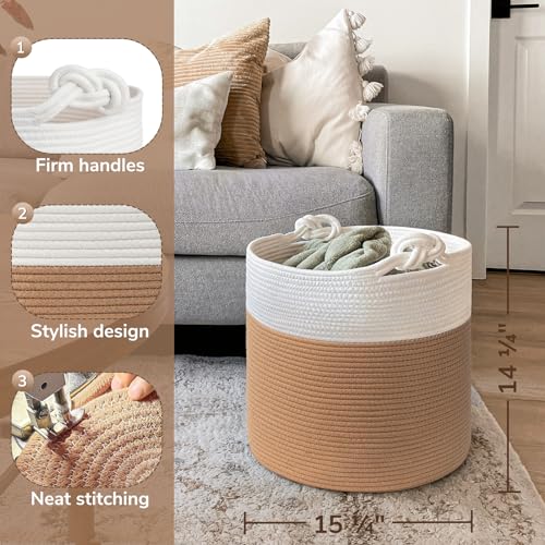 Goodpick Cotton Rope Storage Basket, 15 x 14.2 Inches Jute Woven Basket for Blankets Clothes Organizing, Baby Laundry Baskets Toy Storage With Handle, White Jute by Goodpick - Image 3