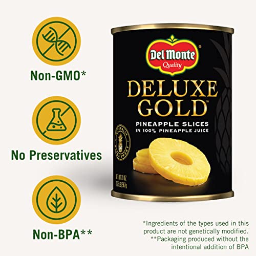 Del Monte Deluxe Gold Pineapple Slices In 100% Juice, Canned Fruit, 12 Pack, 20 Oz Can #TOP3