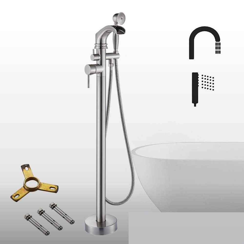 Robinetterie baignoire îlot chrome brillant style cascade luxe