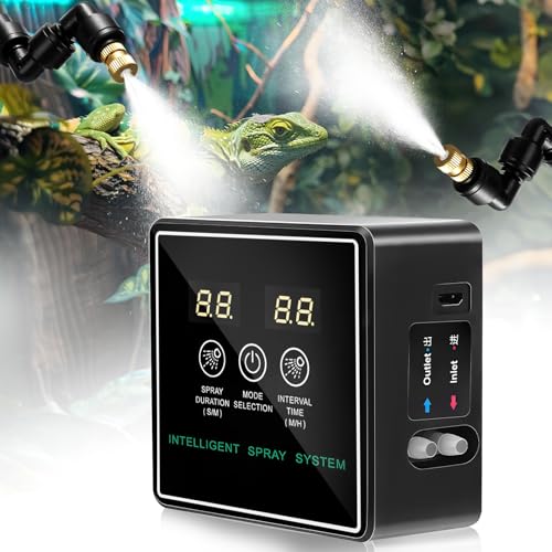 Mucek Humidificador De Reptiles, Sistema Inteligente De Nebulización De Reptiles, Sistema Inteligente De Humidificación Para Terrarios, Boquillas Pulverizadoras Ajustables En 360°, Sistema Inteligente
