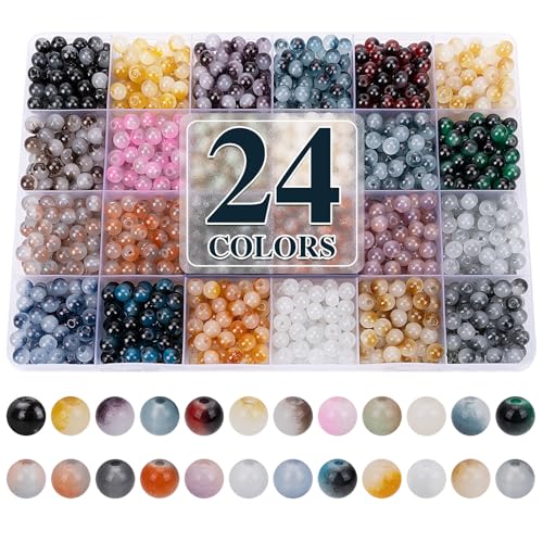 Image of XSEINO About 1200+ pcs 6mm Glass Beads Bracelet Making Kit, 24 Assorted Black and White Bi-Color Fusion Series Crystal Beads for Jewelry Making, DIY Crafts, Friendship Bracelets
