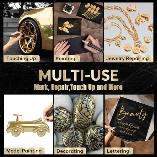 Image of 1PK Dual Tip Liquid Gold Chrome Paint Marker, Mirror Gold Pen | 1mm & 2-5mm Reversible Tips Permanent Metallic High Gloss Marker for Metal, Plastic, Fabric, Model, Touch-Up & Repair Kit