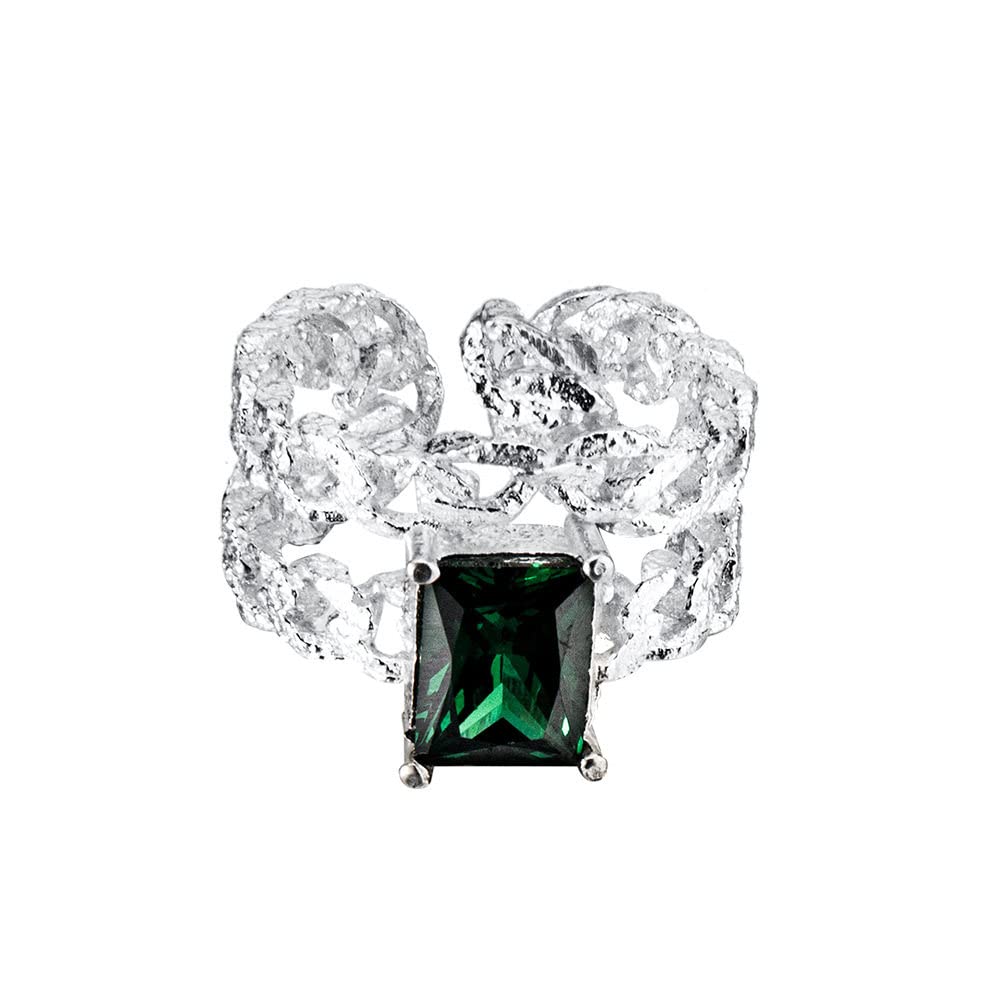 Anello In Argento Sterling 925,Anelli In Argento Sterling Donna 925 Anelli Regolabili Con Smeraldi Zirconi Quadrati Doppio Strato Anelli Regolabili In Argento Sterling Anello Di Fidanzamento Regali
