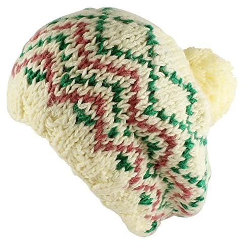 Morehats Bohemian Crochet Knit Pom Pom Beret Handmade Winter Ski Warm Hat - Off White Cover