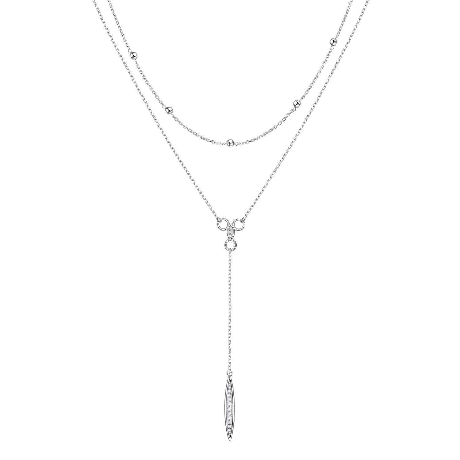 Flyow Collana da donna multistrato in argento Sterling S925, con perle, con zirconi marchese, Y Lariat, collana a catena lunga, regalo per donne e ragazze
