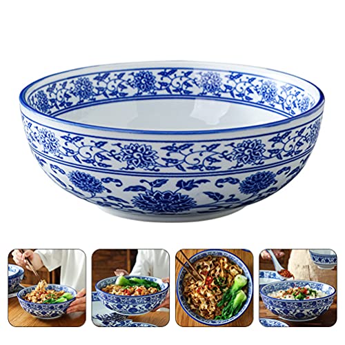 Hemoton Chinese Porcelain Porcelain Soup Bowl Blue And White Salad Bowl Noddle Serving Bowl Food Container For Miso Soup Pho Udon 8Inch #TOP7