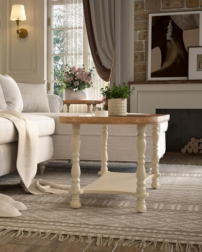 Vonluce French Country Coffee Table, 40'' Farmhouse Rustic Unfinished Wood Tray Top Vintage Coffee Table For Living Room Dining Room Bedroom thumb #7