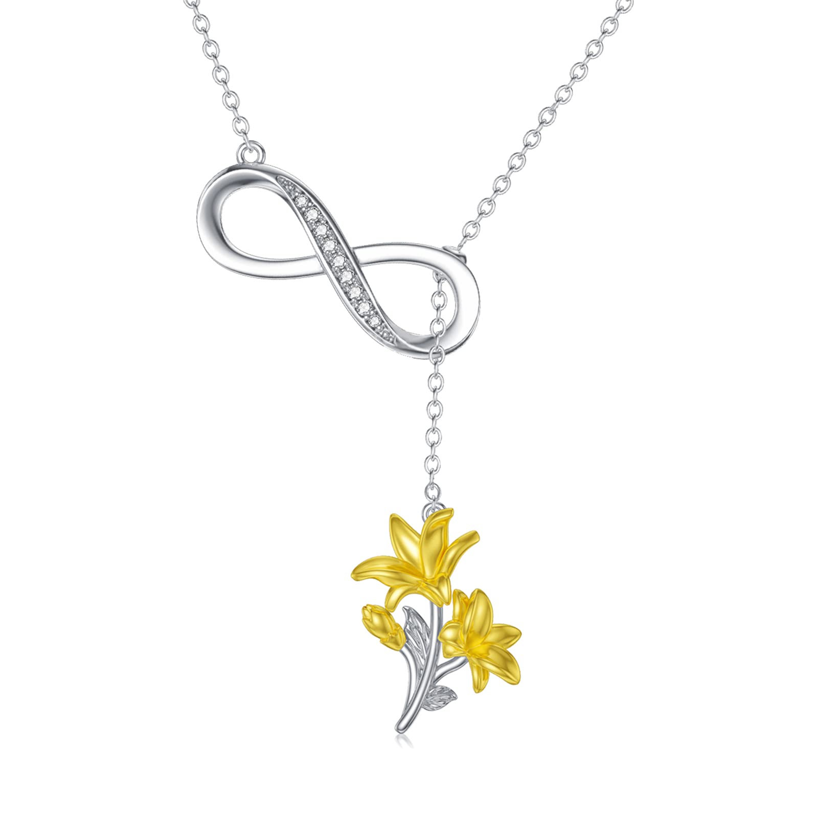 OCJBirth Flower Necklace 925 Sterling Silver Infinity Y-Necklace Birth Month Necklaces for Women Jewelry Birthday Graduation Christmas Gifts for Women Mom Wife Girlfriend Best Friend