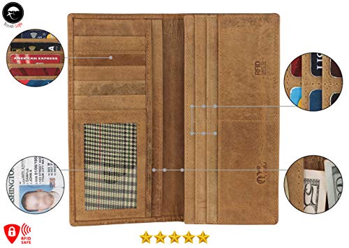 Image of RFID Blocking Mens Genuine leather Bifold Long Wallet