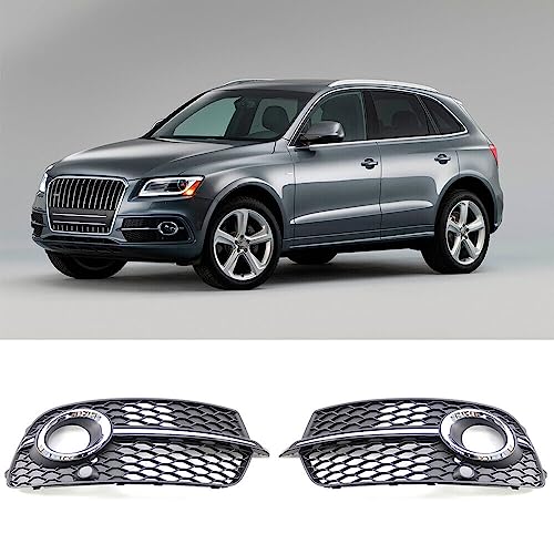 GSRECY Right & Left Side Pair Front Bumper Grill Fog Light Vent Grille Cover Compatible With Audi Q5 S Line 2013-2017 (Chrome Trim)