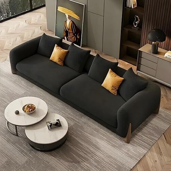 Image of A to Z Furniture Classic Chesterfield Sofa Set Luxury Chesterfield Sofa in for Home Living Room & Office (3+1=4 Seater Sofa with Ottoman Black)
