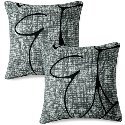Image of HOKIPO 'Elira Series' Stretchable Cushion Cover for Sofa 22 inch x 22 inch, Packof 2, Intense Grey Abstract Floral (AR-6712-C2*2)