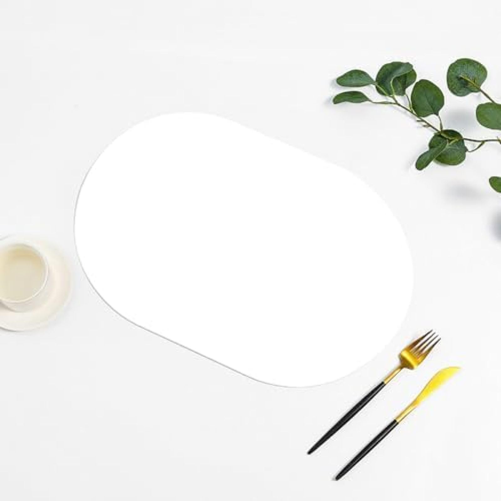 Set de table ovale anti-tache et anti-chaleur, protection cuir blanc 45x30