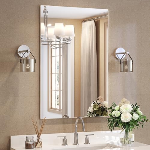 Brightify Frameless Mirror 24x36 Inch Bathroom Mirrors for Over Sink Tempered Glass for Gym Yoga Living Room Dining Room Bedroom Entryway