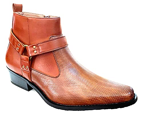 G4U-Alberto Fellini Men's Cowboy Boots Western Ankle Harness Shoes (Brown-12, numeric_6_point_5)