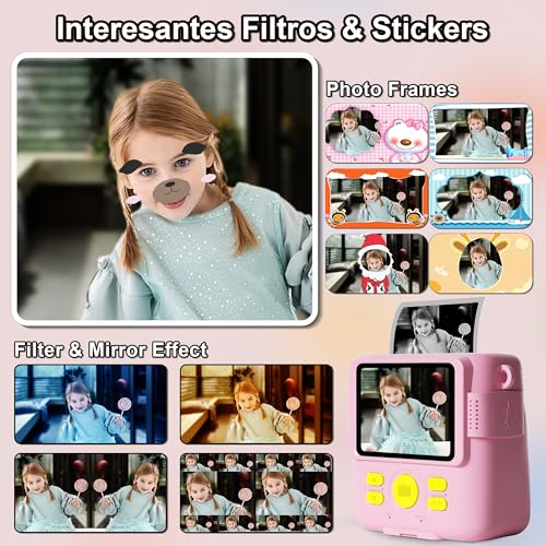 GKTZ Sofortbildkameras Kinder - 1080P HD Sofortdruck von Fotos - Geburtstag Geschenk für Mädchen im Alter von 5 6 7 8 9 10 Jahren (Pink)