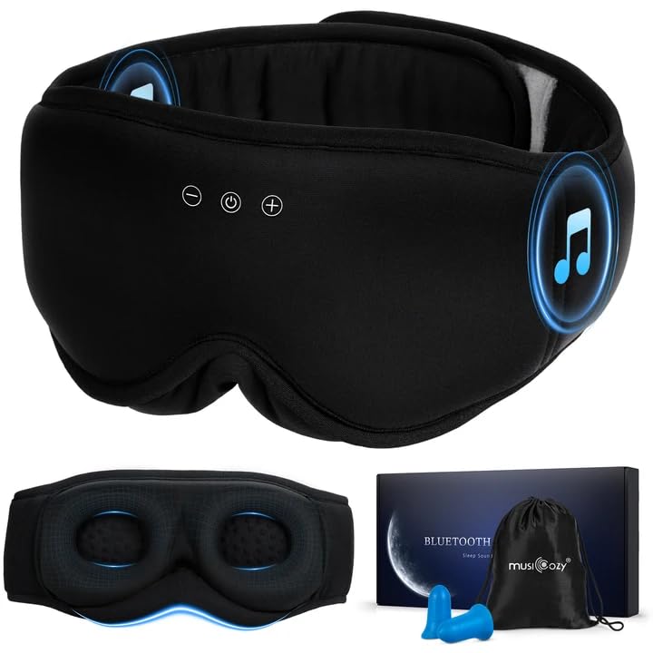 MUSICOZY Sleep Mask Headphones Bluetooth 5.4, 3D Blackout Eye Mask with Wireless Music Earphones, Hi-Fi Sound＆Long Battery Life Sleeping Headphones