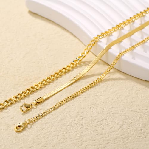 HANCAO Plus Size Adjustable Ankle Bracelets for Women – XL 10"+2" 14K Gold Plated Cuban Link & Herringbone Foot Jewelry - Image 6