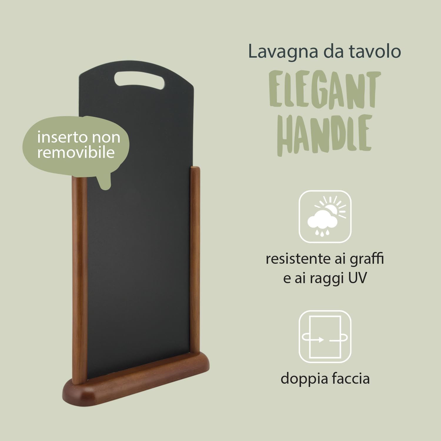 SECURIT - Lavagna Da Tavolo Con Manico - Per Pennarelli A Gesso Liquido - Per Caffè, Ristoranti, Bar, Negozi - Molto Grande - Inserto Non Rimovibile - Faggio Laccato - 54x35x7cm - Colore Marrone