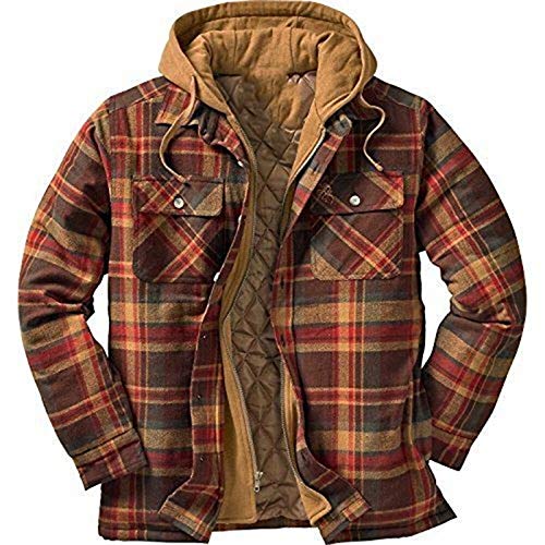 CFWL Herren Winter Dicke Baumwolle Plaid Langarm Lose Kapuzenjacke MilitäR Hoodie Outdoor Wandern Camping Warm Innenfutter Winddicht Wasserdicht Mantel Jacken Skijacke Braun 2XL Cover