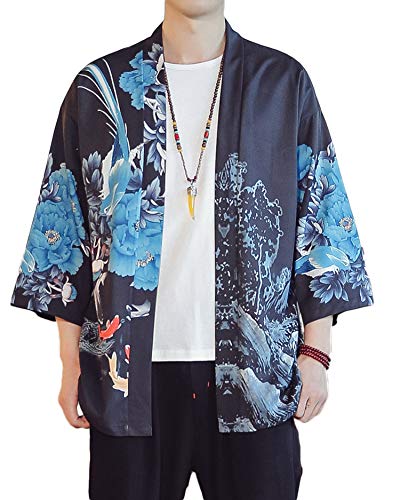 Chaqueta kimono ligera para hombre que soluciona el calor en casa frente abierto
