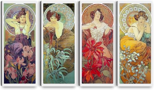 Affiche Alphonse Mucha déco salon triptyque vintage style art nouveau