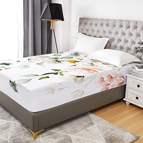 YIYEA Queen Floral Fitted Sheet, 16" Deep Pocket, Soft Microfiber, 1-Piece by YIYEA - Used condition - Image 7