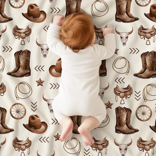 Image of Western Baby Blanket, Cowboy Minky Blankets for Boys Girls, Nursery Room Decor, Soft Warm Lightweight Nursery Bed Blanket for Newborn Toddlers Son Daughter, for New Parents