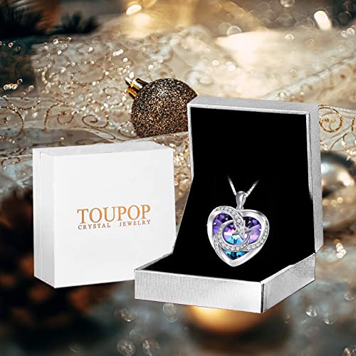 Toupop Heart Necklace For Women Celestial Jewelry With Purple Amethyst Crystal Gifts Sterling Silver Moon And Star Pendant Necklaces For Teen Girls For Birthday Christmas Graduation Mothers Day For Daughter Mom Sister Girlfriend Wife #TOP2