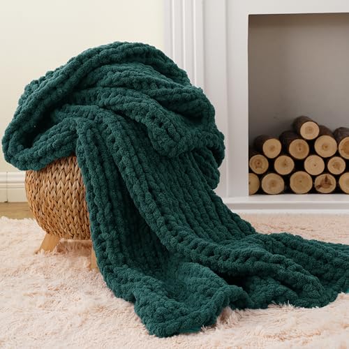 Battilo Dark Green Chunky Knit Throw Blanket, Soft and Thick Chirstmas Green Chenille Throw Blanket, 50"x60" Handmade Cable Knit Crochet Blanket, Knot Knitted Throw Blankets for Couch Home Decor by Battilo - Used condition - Image 2