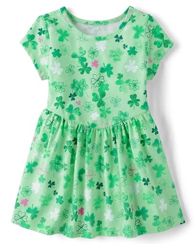 The Childrens Place Baby-Girls and Toddler Skater Dress Short SleeveLucky Green 5 Years