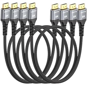 Cable HDMI 8K de 3 pies, paquete de 4 unidades, cable HDMI 2.1 de alta velocidad de 48 Gbps para ordenado, compatible con HDR10+, SBTM, QMS, CEC, HDCP 2.3 para TV, monitor, computadora, laptop