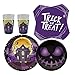 Halloween Geschirr Set für 16 Gäste, Einwegteller Einweg Servietten Halloween Einweg Pappbecher für Halloween Party Dekoration Halloween Tischdeko(Violett)