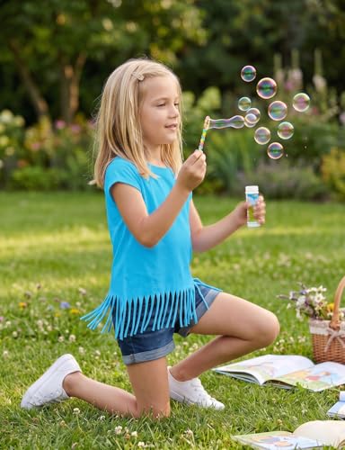 Image of Noomelfish Girls Short Sleeve Fringe T-Shirts Soft Jersey Cotton Tee Tops (3-12 Years)