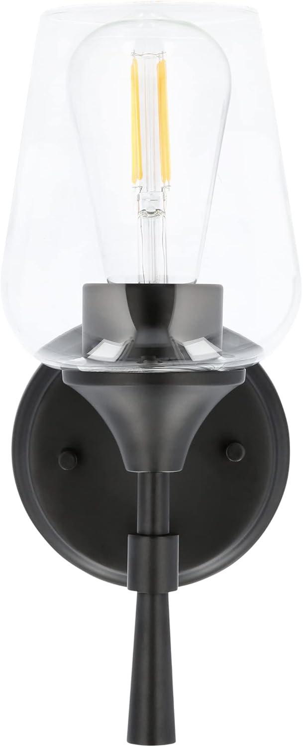 Luminance Black Vanity Light for Bathroom | Wall Mount Fixture for Over Mirror and Above Sink with Clear Glass Shades | Contemporary Bath Lighting Bar for Modern Home Decor, 1-Light 1-Light Black