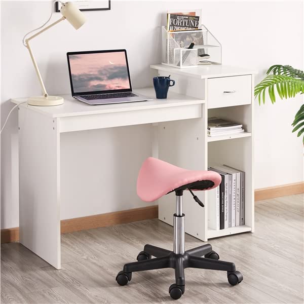Abician Tabouret Selle de Cheval à roulettes Réglable en Hauteur 45,5-60 cm Rose pour Salon de Beauté Coiffure