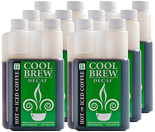 CoolBrew Decaf 6 Pack - 16 DRINKS PER BOTTLE - Fresh Cold Brew Liquid Concentrate - For Iced or Hot Coffee, Unsweetened, No Preservatives