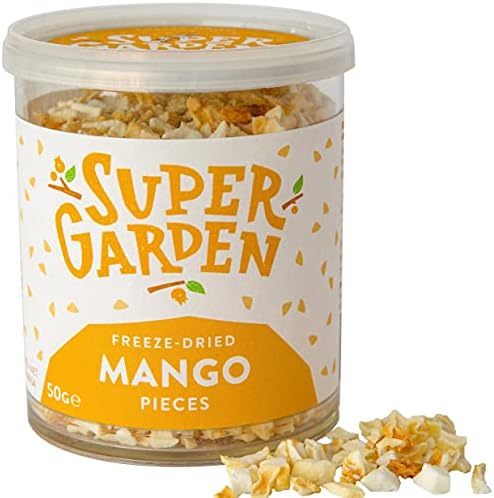 Super Garden Freeze Dried Mango Pieces | Freeze Dried Fruit | Flavourful, Nutritious Freeze Dried Mango Pieces | No Gluten, Preservatives or Added Sugar | Dried Berries Vegan Snacks | 50g
