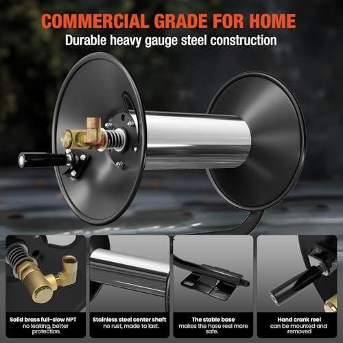 BreAro Pressure Washer Hose Reel, 100FT High Pressure Hose Reel with Hand Crank, 3/8\" Heavy Duty Steel Pressure Washer Reel, 4000 PSI Power Washer Hose Reel Swivel Arm for Air/Liquid/Water Use - Thumbnail 7