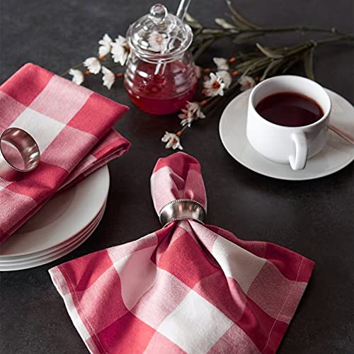 Buffalo Check Cloth Napkins Set Of 4, Polyester, Cotton, Plaid Dinner Napkins, Reusable Napkins For Christmas, Thanksgiving Day, Valentine's Day (20"X20", Red-White) #TOP2