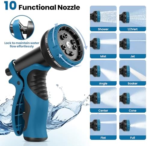 Garden Hose 50FT, Water Hose with 10 Function Nozzle, Garden Hose Metal with Leak-proof Connectors, Kink-Free & Ultra Flexible, Rust/Pet/Puncture Proof for Lawn, Yard, RV, Car Wash, 550PSI - Thumbnail 5