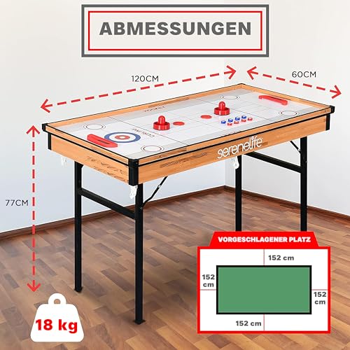 SereneLife 4-in-1 / 5-in-1 Multifunktionstisch – inkl. Billardtisch, Tischtennisplatte, Tischkicker, Kickertisch, Airhockey Tisch, Shuffleboard & Bowling Tische – Spieltisch Kinder & Erwachsene