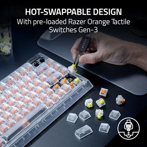 Razer BlackWidow V4 75% Phantom White - Hot-swappable mechanical gaming keyboard - Orange Tactile Switches - Media roller with 2 dedicated media keys - RGB - US Layout | Phantom White Edition